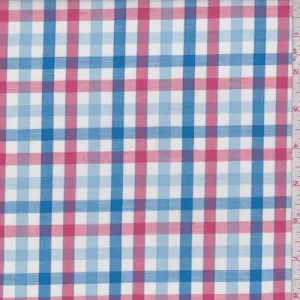 3 5/8 YD PC-White/Blue/Rose Check Shirting Fabric