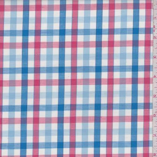 3 5/8 YD PC-White/Blue/Rose Check Shirting Fabric