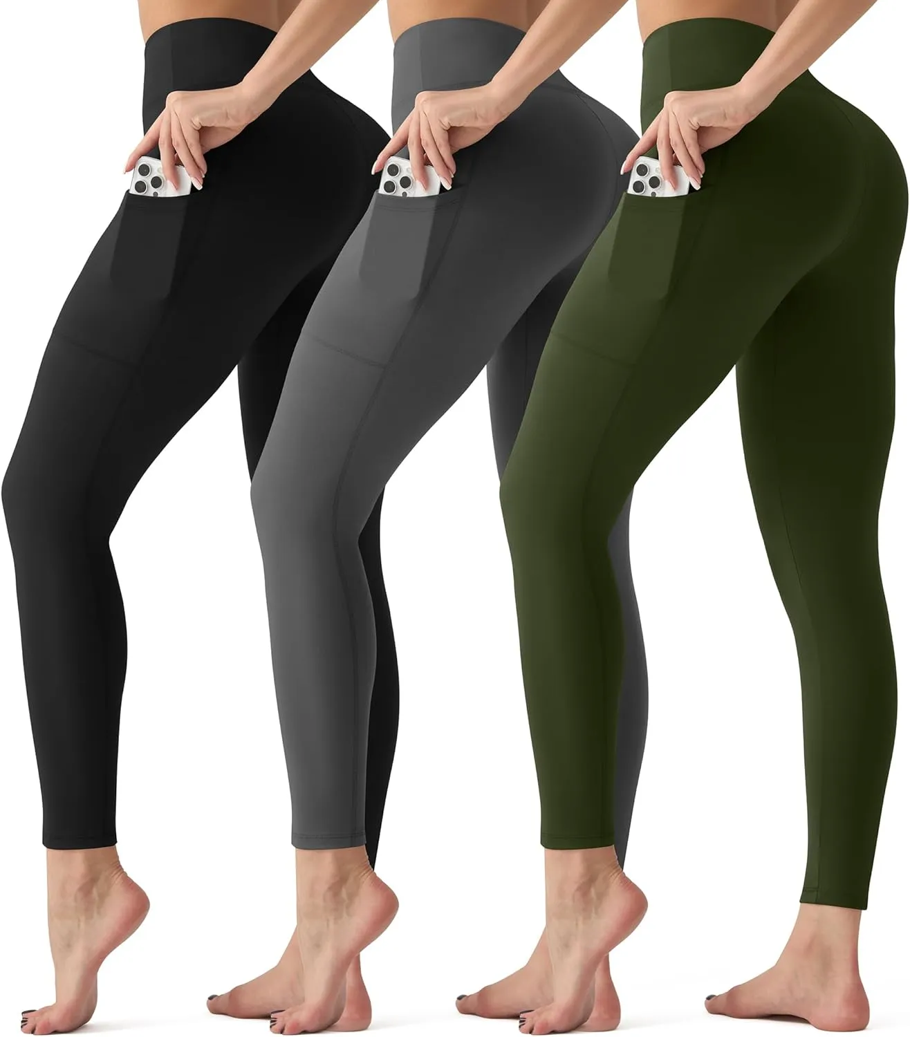 3 Pack Leggings with Pockets for Women,Butt Lift High Waisted Tummy Control Workout Yoga Pants Reg & Plus Size