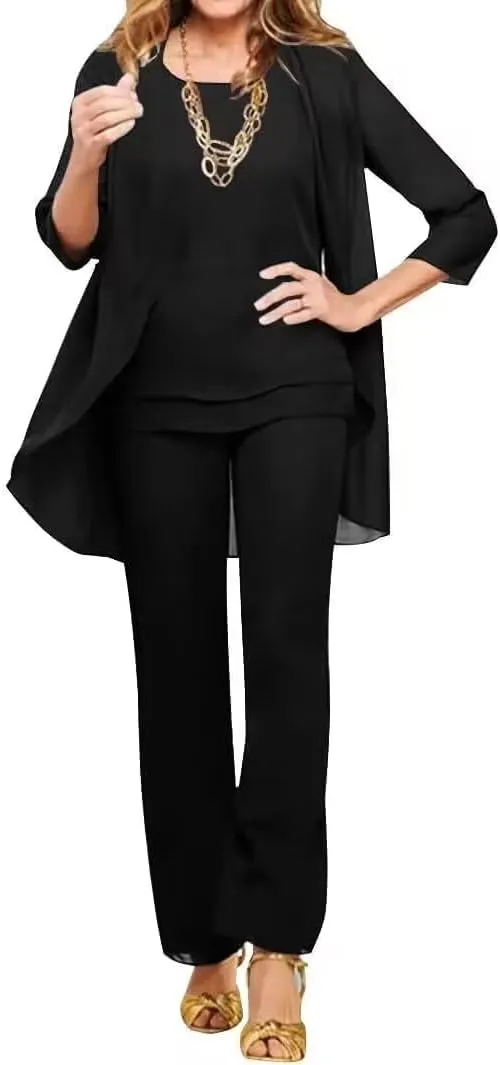 3 Pieces Mother of The Bride Pant Suits for Wedding Chiffon Formal Outfits Wedding Pantsuits for Women Evening Party