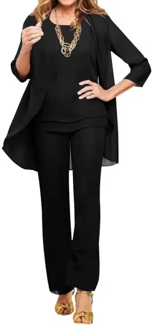3 Pieces Mother of The Bride Pant Suits for Wedding Chiffon Formal Outfits Wedding Pantsuits for Women Evening Party