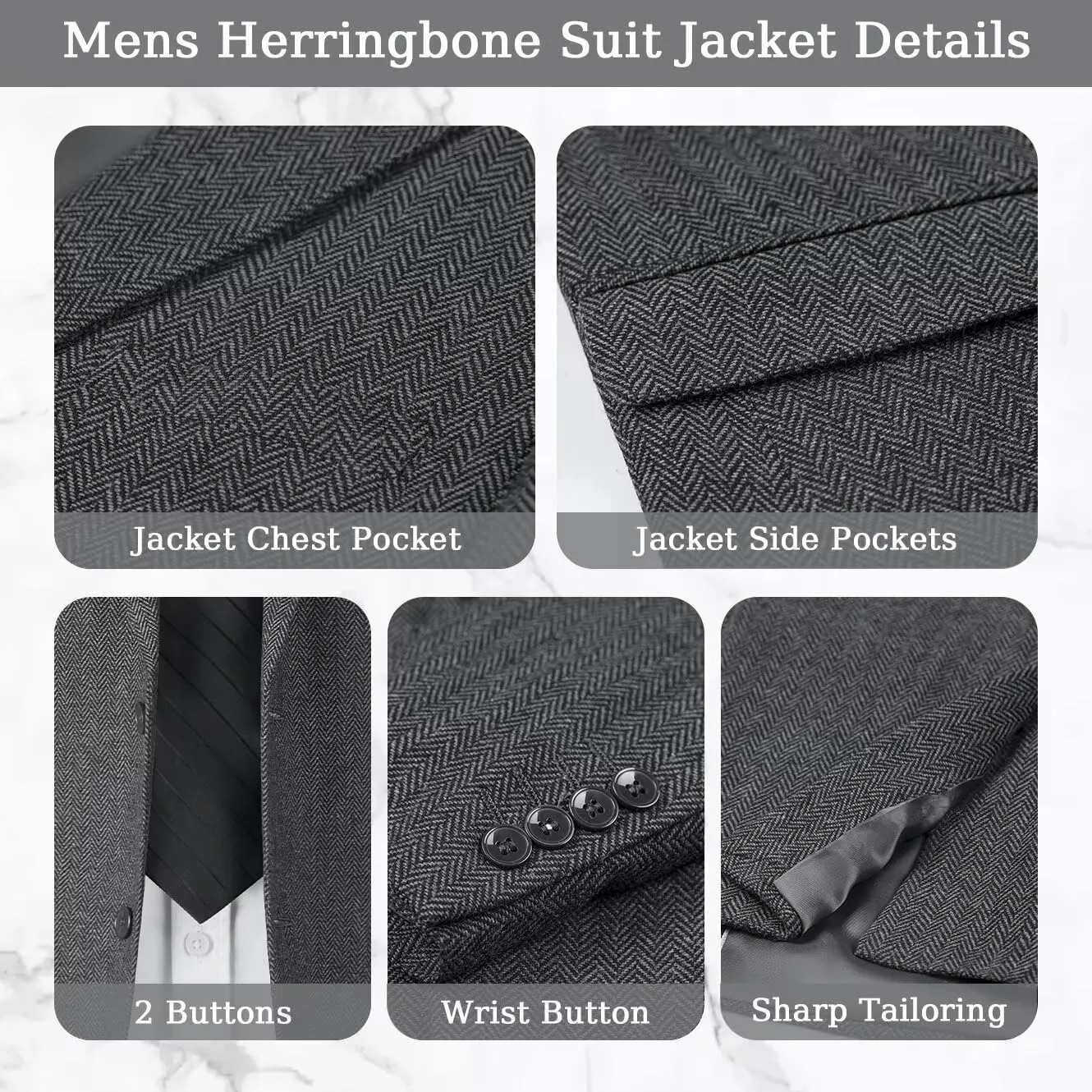 3 Pieces Retro Brown Mens Tweed Suit Slim Fit Wedding Suit Grooms Tuxedos Prom Wool Suits Jacket Vest Pants Set
