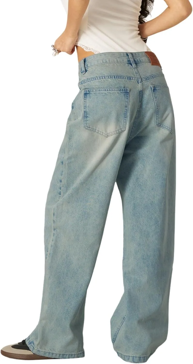 Aelfric Eden Woman Baggy Jeans High Waisted Basic Jeans Straight Leg Casual Streetwear Y2K Loose Wide Leg Denim Pants
