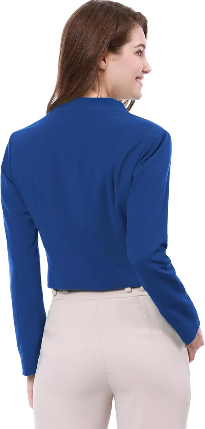 Allegra K Women's Work Office Suit Collarless Casual Cropped Blazer Jacket