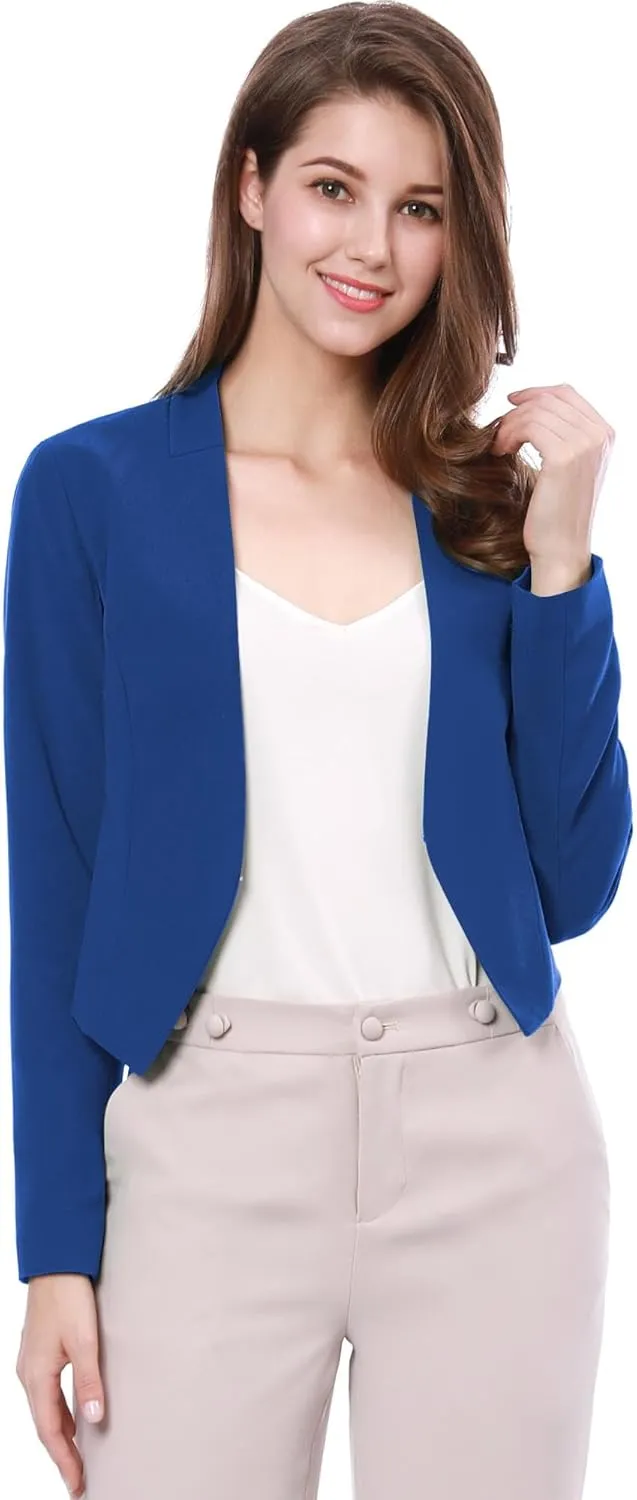 Allegra K Women's Work Office Suit Collarless Casual Cropped Blazer Jacket