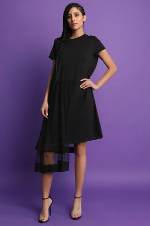 Asymmetrical Tulle Mesh Midi Dress