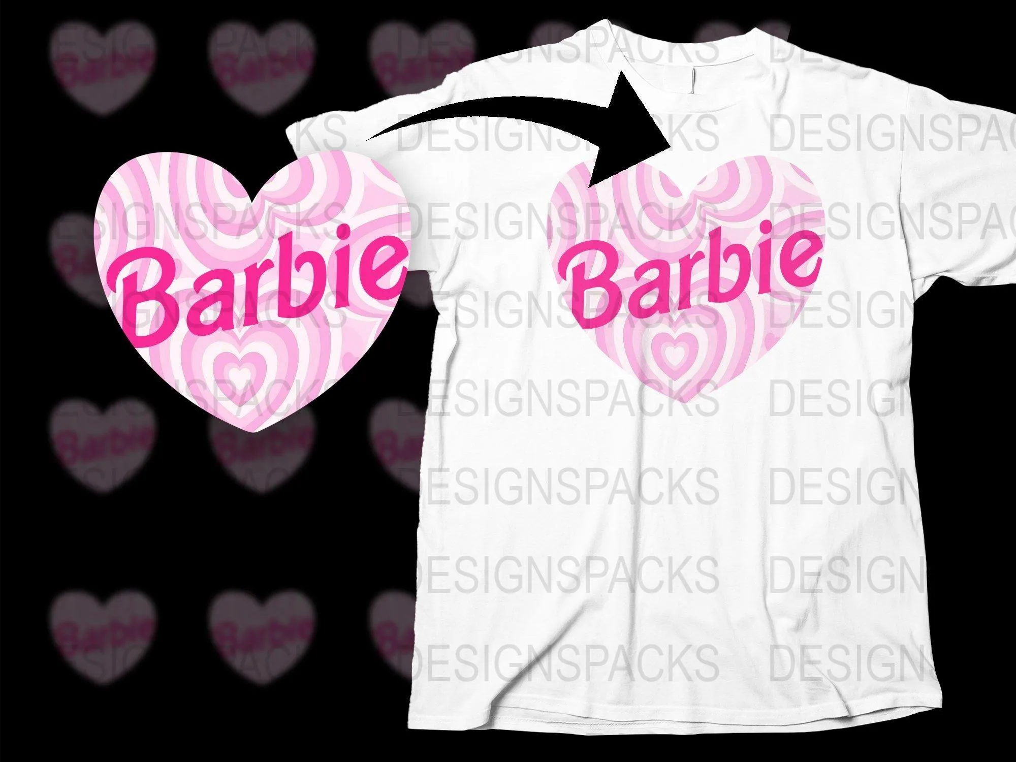 Barbie Themed Retro Heart Pink Patterned Png Digital Download
