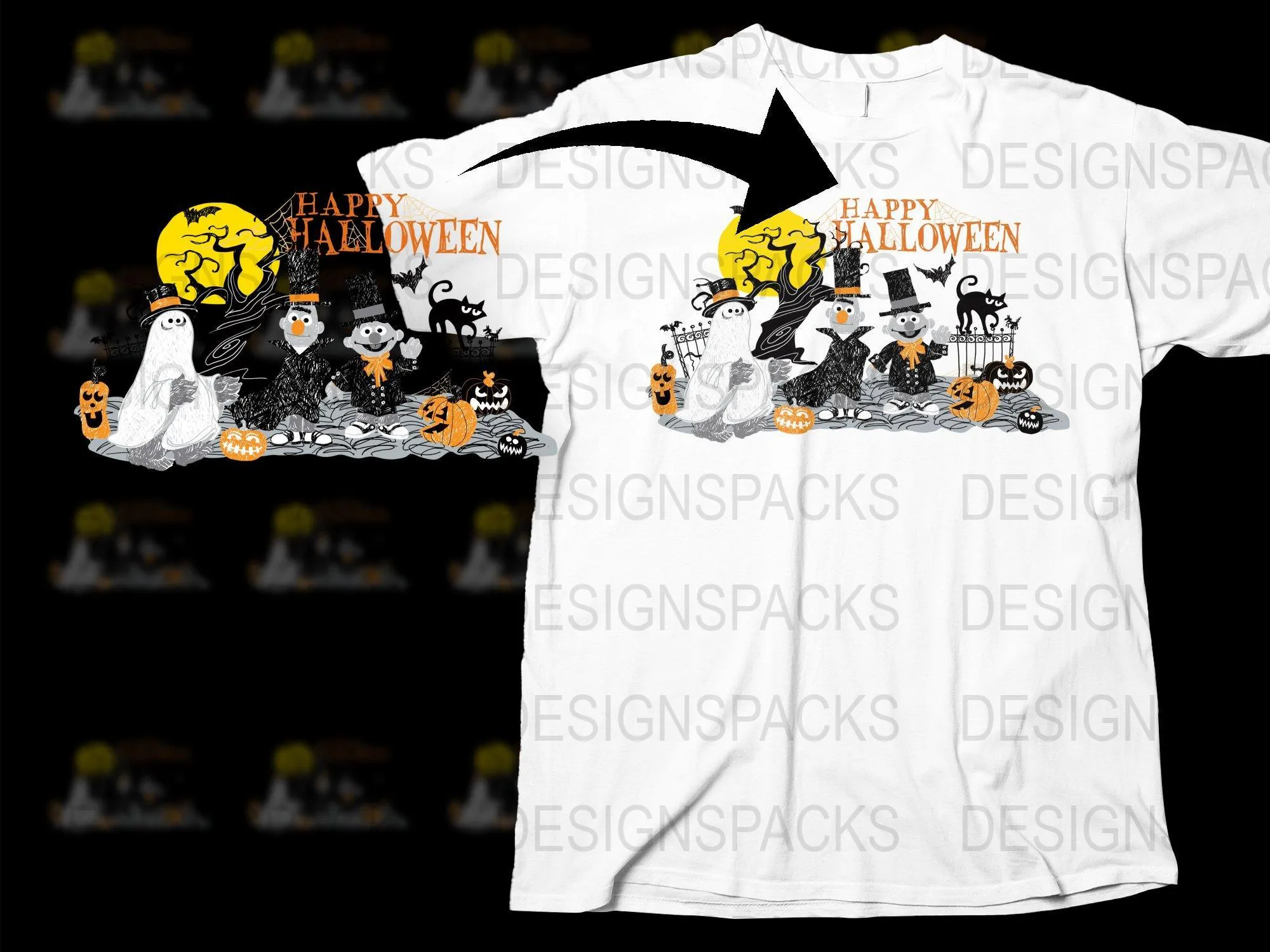 Bert And Ernie Spooky Happy Halloween Sesame Street Design Png Digital Download