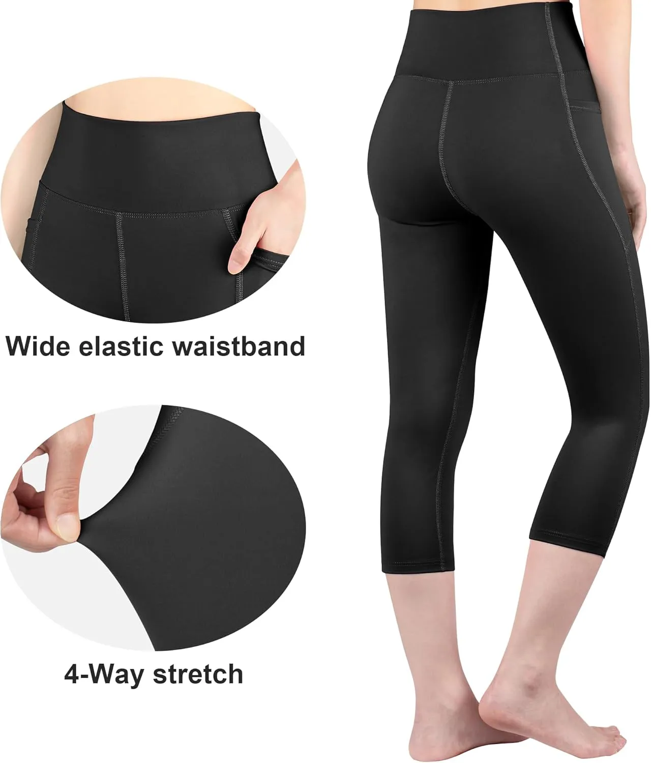 BIG ELEPHANT 3 Packs Girls Capri Leggings with Pockets, High Waisted Yoga Pants Athletic Running Dance Workout for Kids