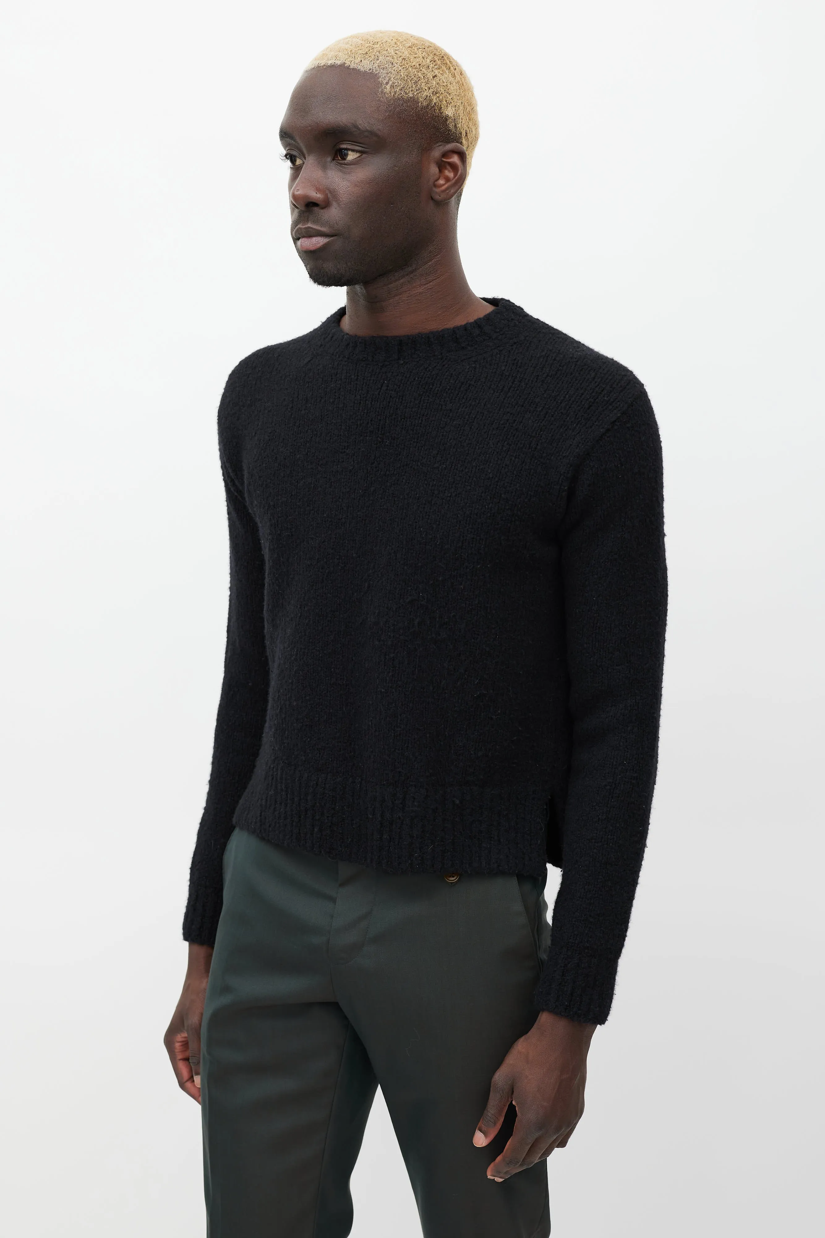 Black Wool Crewneck Sweater