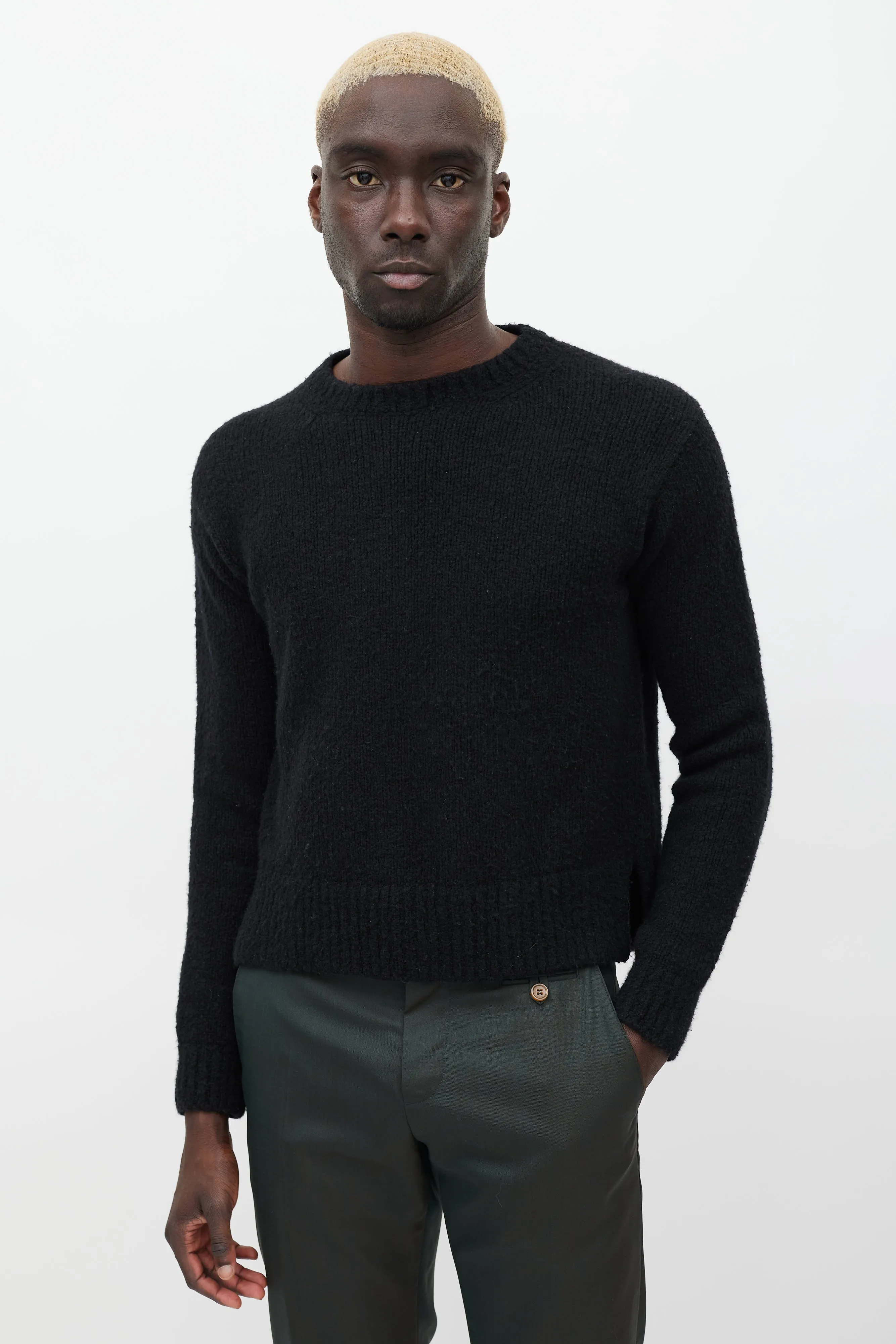 Black Wool Crewneck Sweater