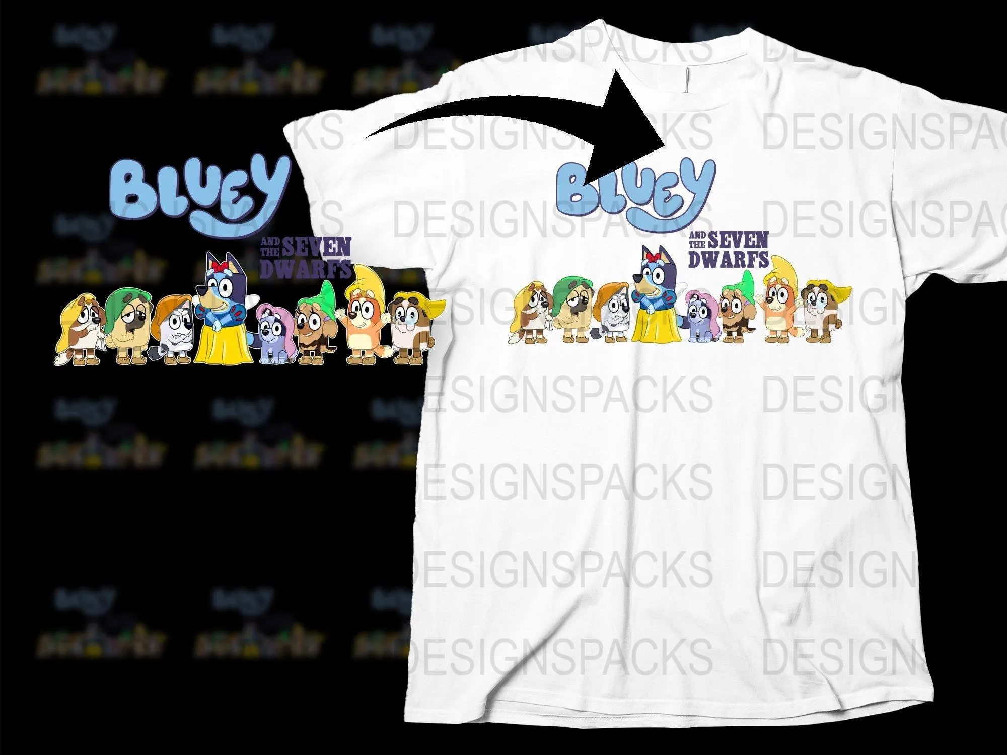 Bluey and the Seven Dwarfs Fun Kids Cartoon Png Digital Download