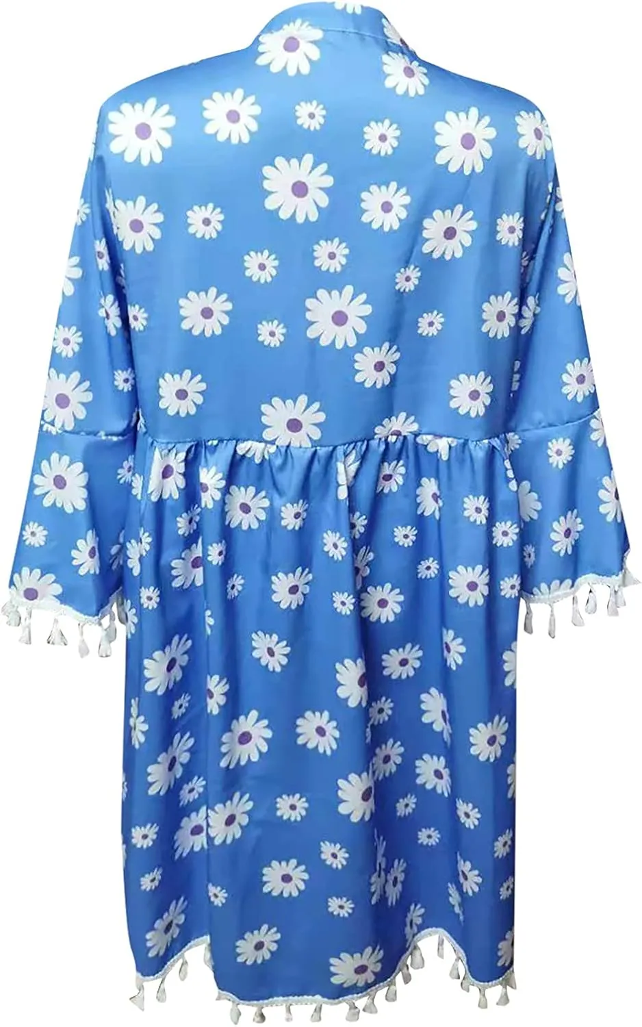 Boho Dresses for Women,2024 Summer Trendy Floral Print Beach Dress,Casual Loose V Neck 3/4 Sleeve Mini Vacation Dress