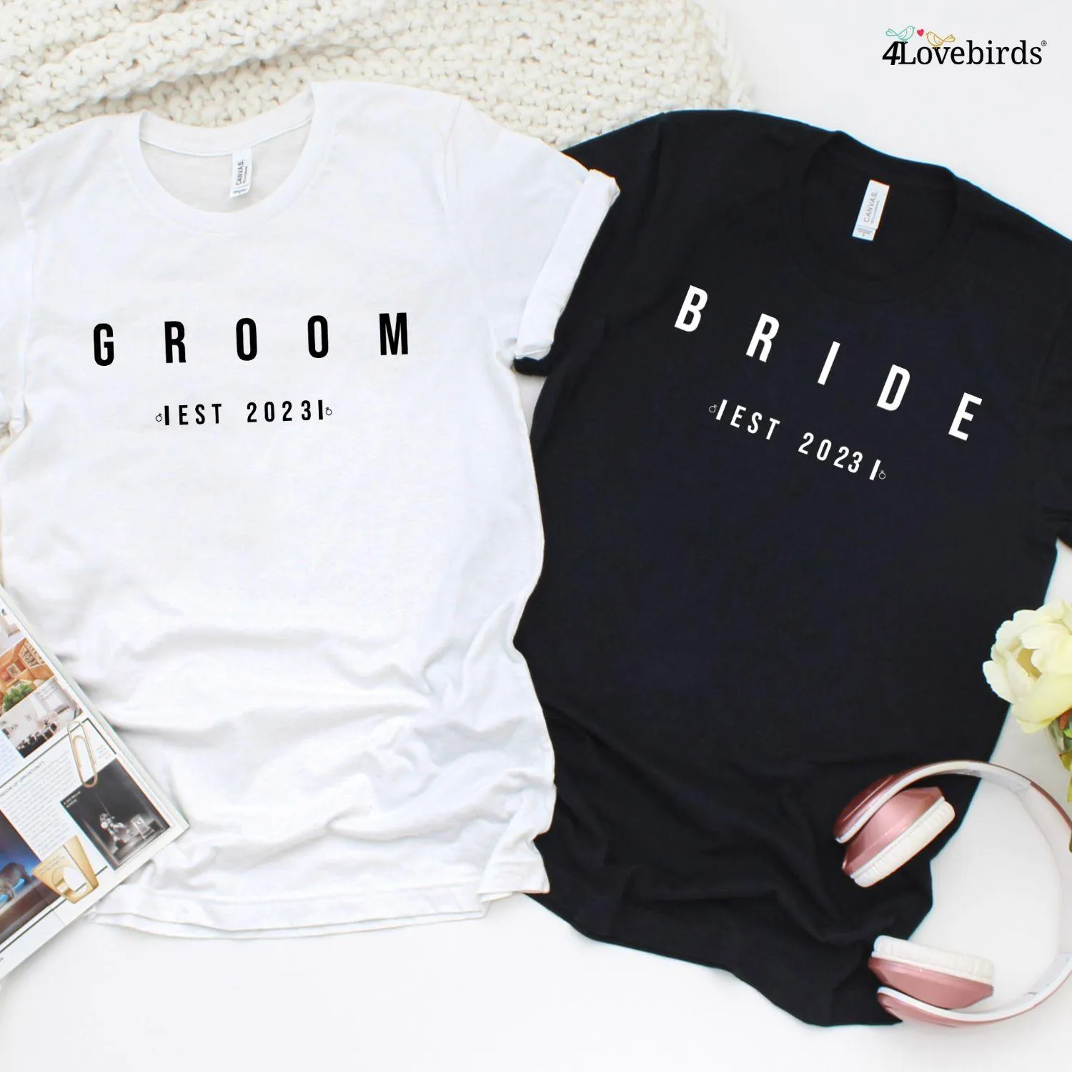 Bride & Groom Custom Est Matching Set| Fun Engagement & Wedding Gifts for Fiancée and Bridal Shower