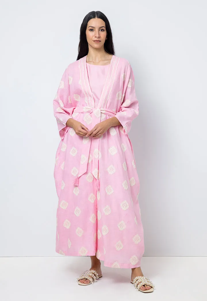 Choice Embroidered Sequins Kimono Sleeves Abaya Pink