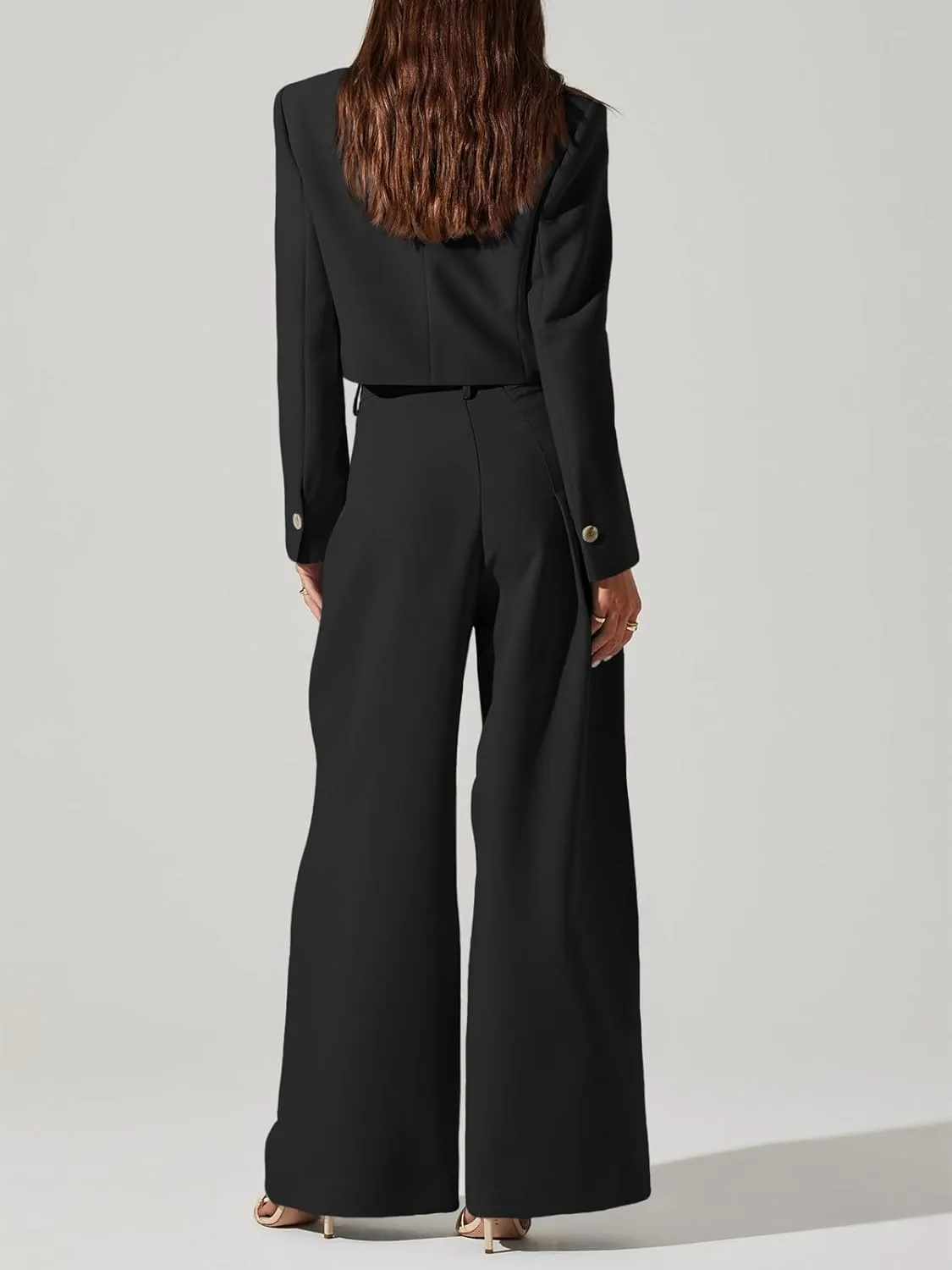 Cicy Bell Womens Cropped Blazer 2 Piece Outfits Business Casual Blazer Jacket and Wide Leg Work Pants Suit Sets