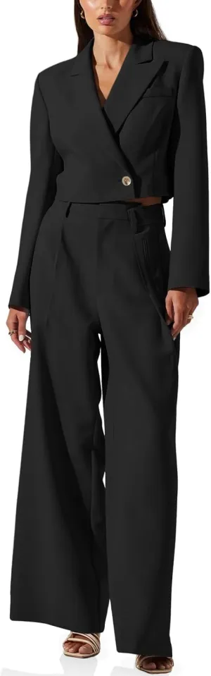 Cicy Bell Womens Cropped Blazer 2 Piece Outfits Business Casual Blazer Jacket and Wide Leg Work Pants Suit Sets
