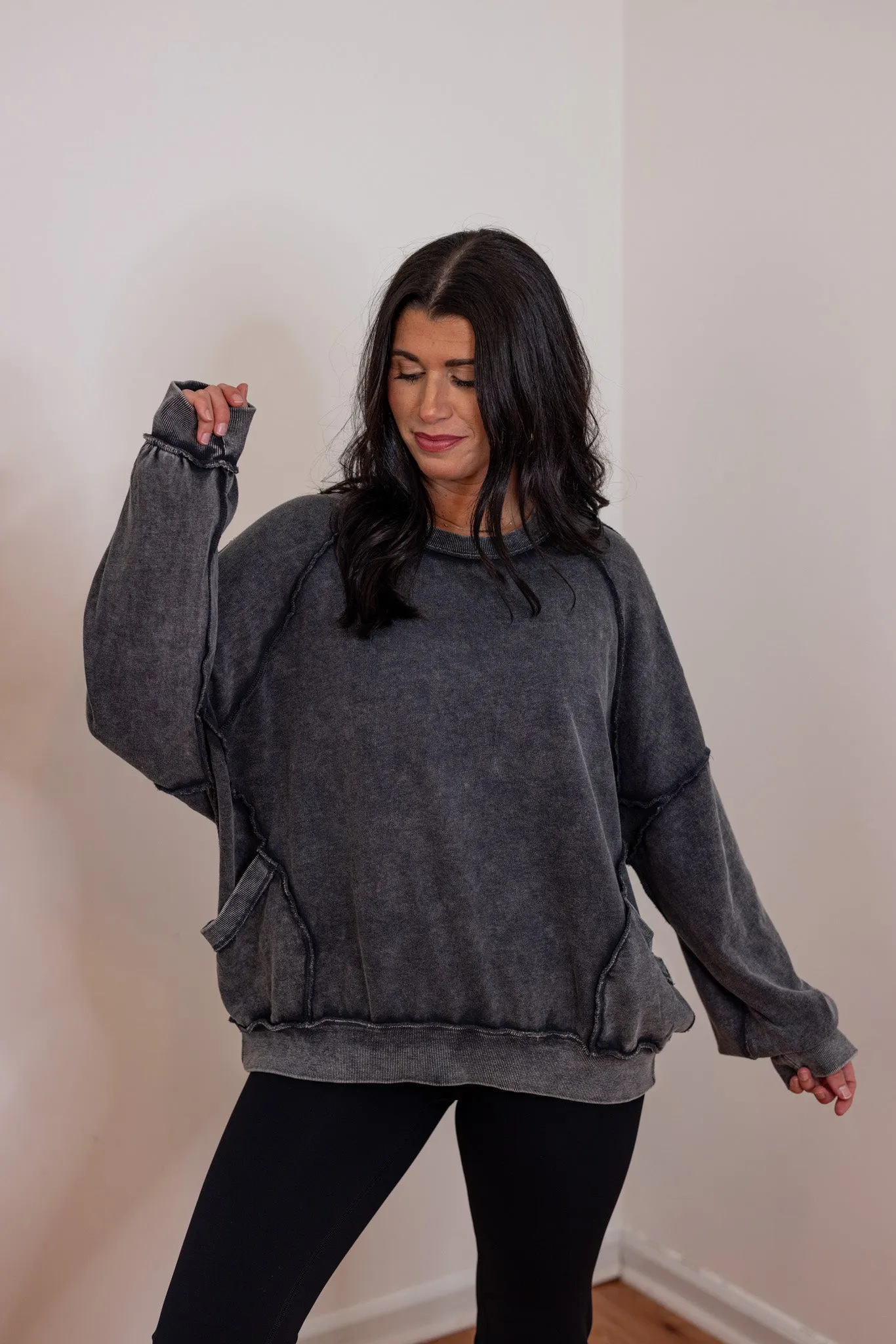 Comfy Favorite Washed Black Pullover