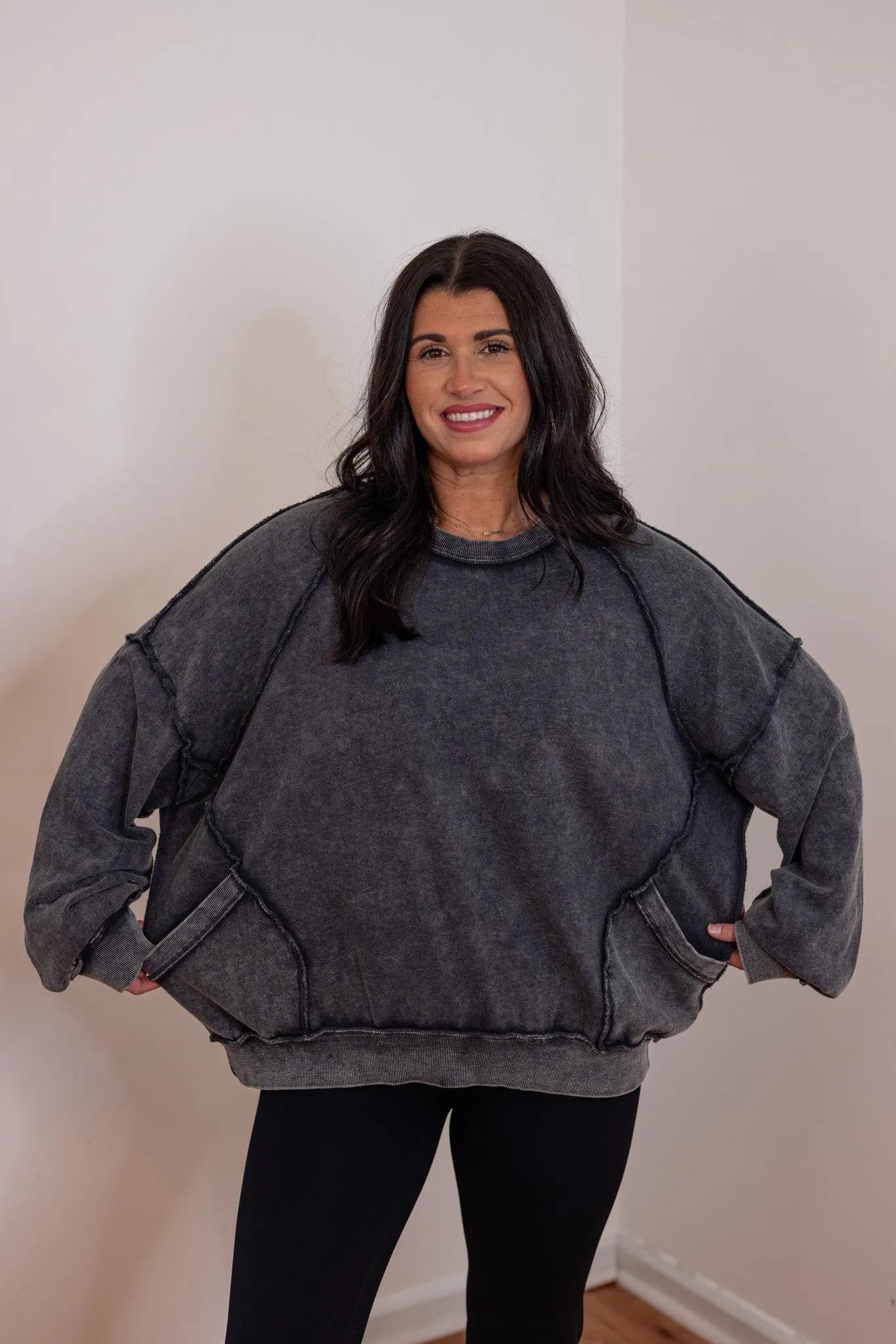 Comfy Favorite Washed Black Pullover