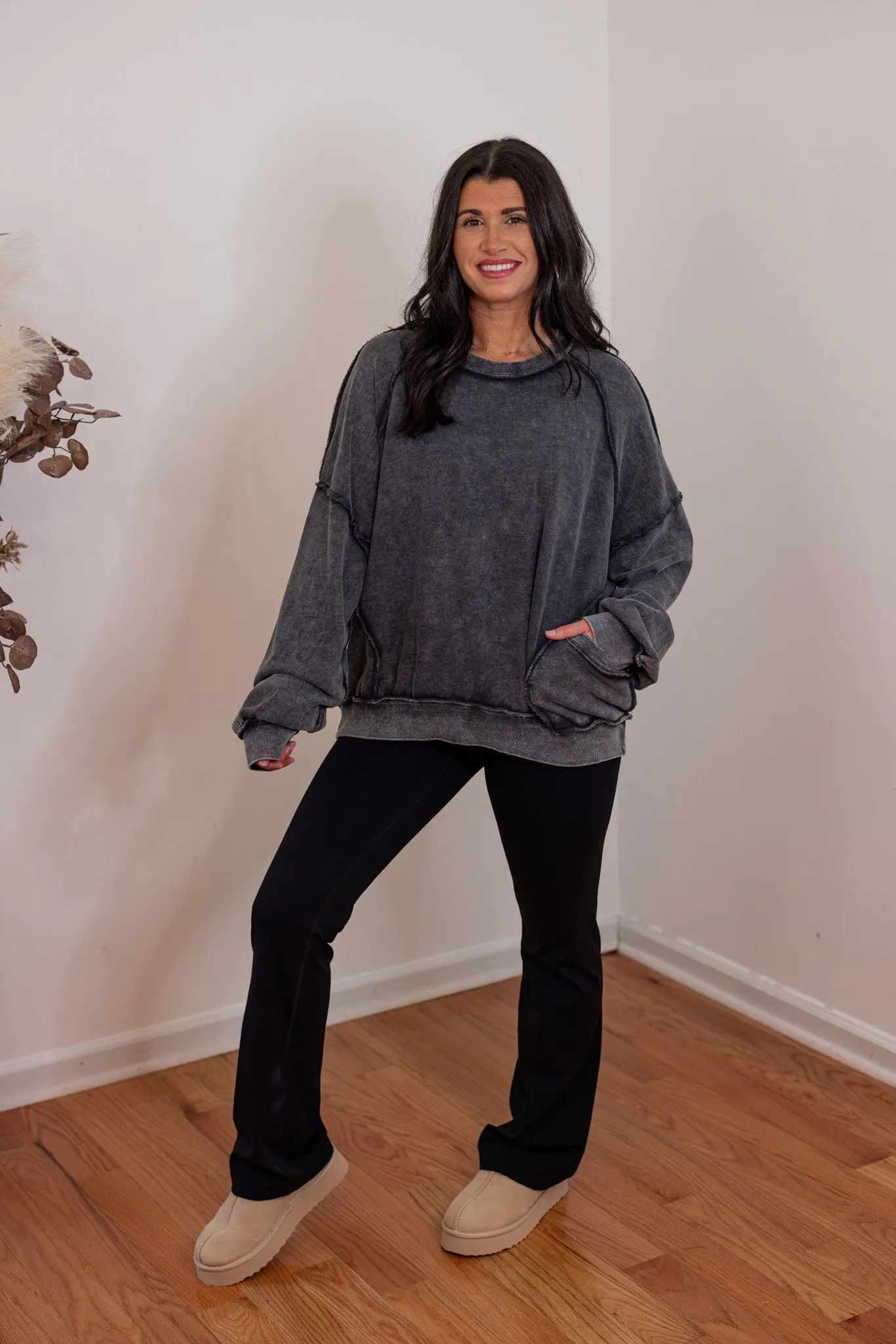 Comfy Favorite Washed Black Pullover