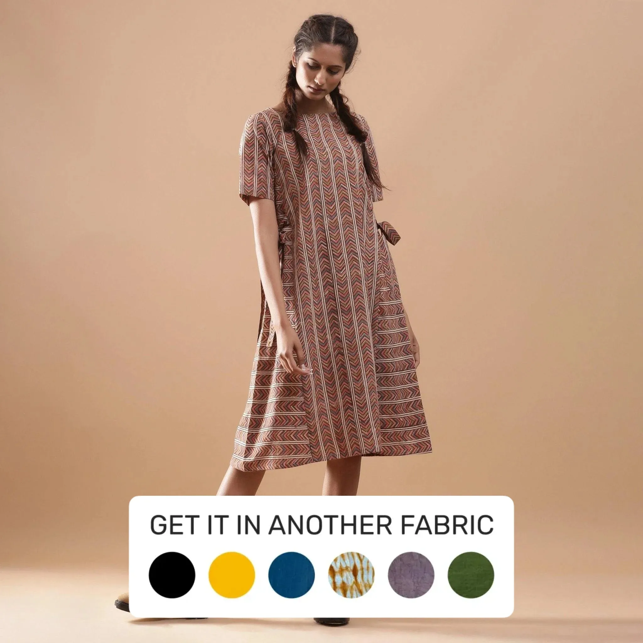 Cotton Kalamkari Block Print Striped Flared Midi Dress