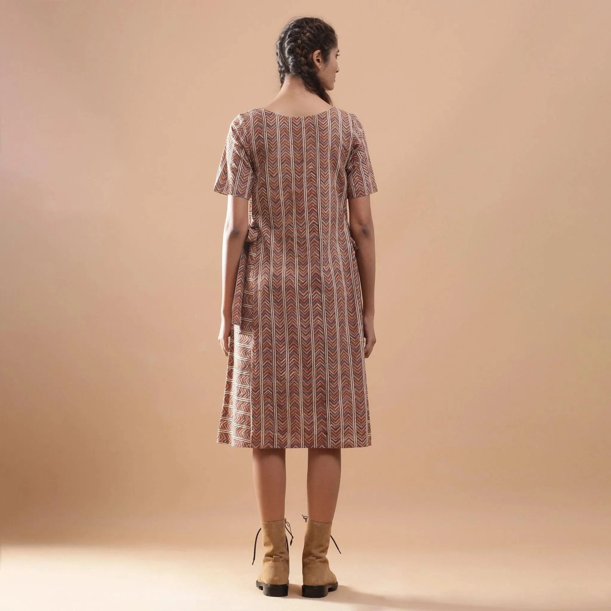 Cotton Kalamkari Block Print Striped Flared Midi Dress