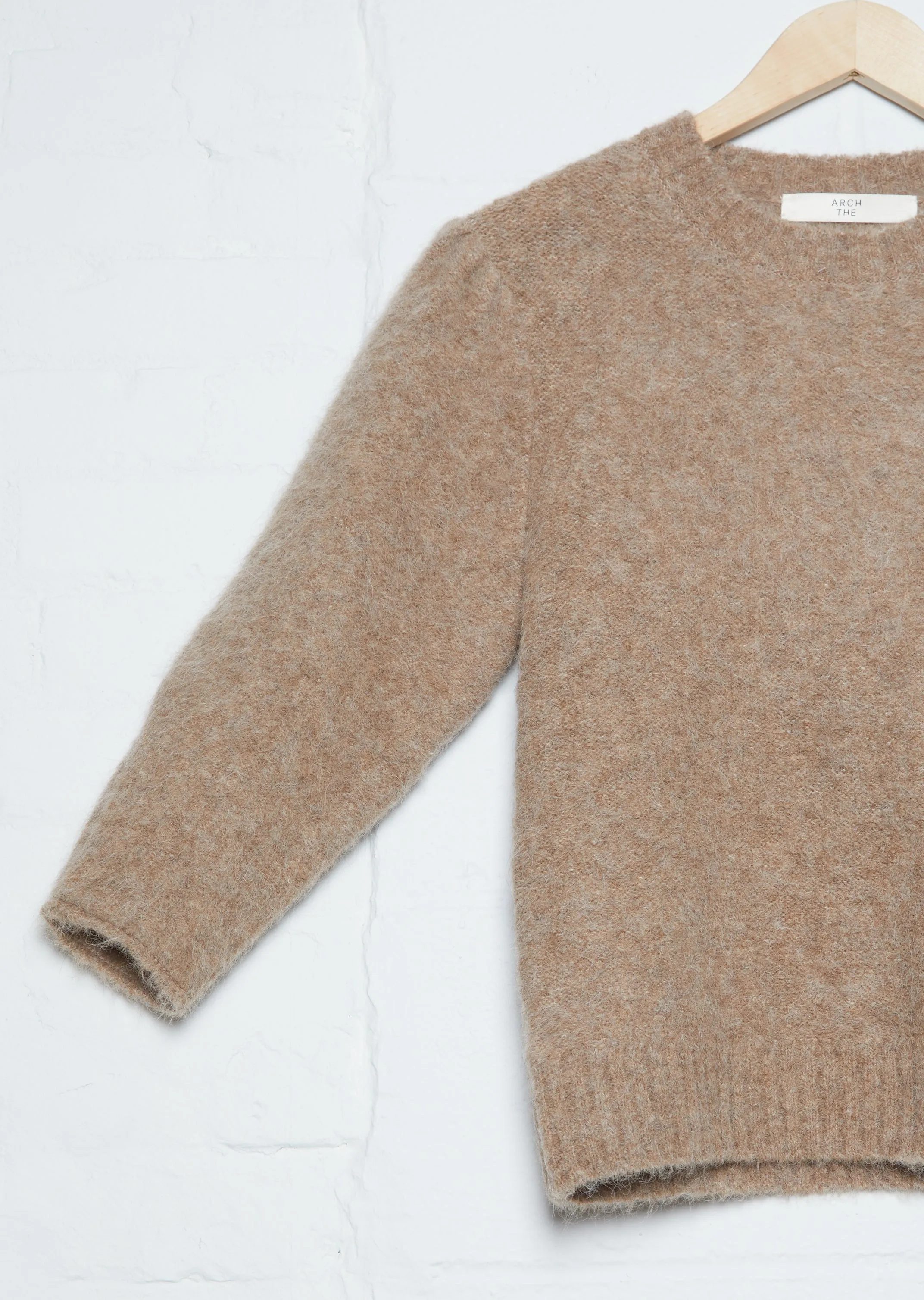 Crew Neck Short Sleeve Sweater — Brown