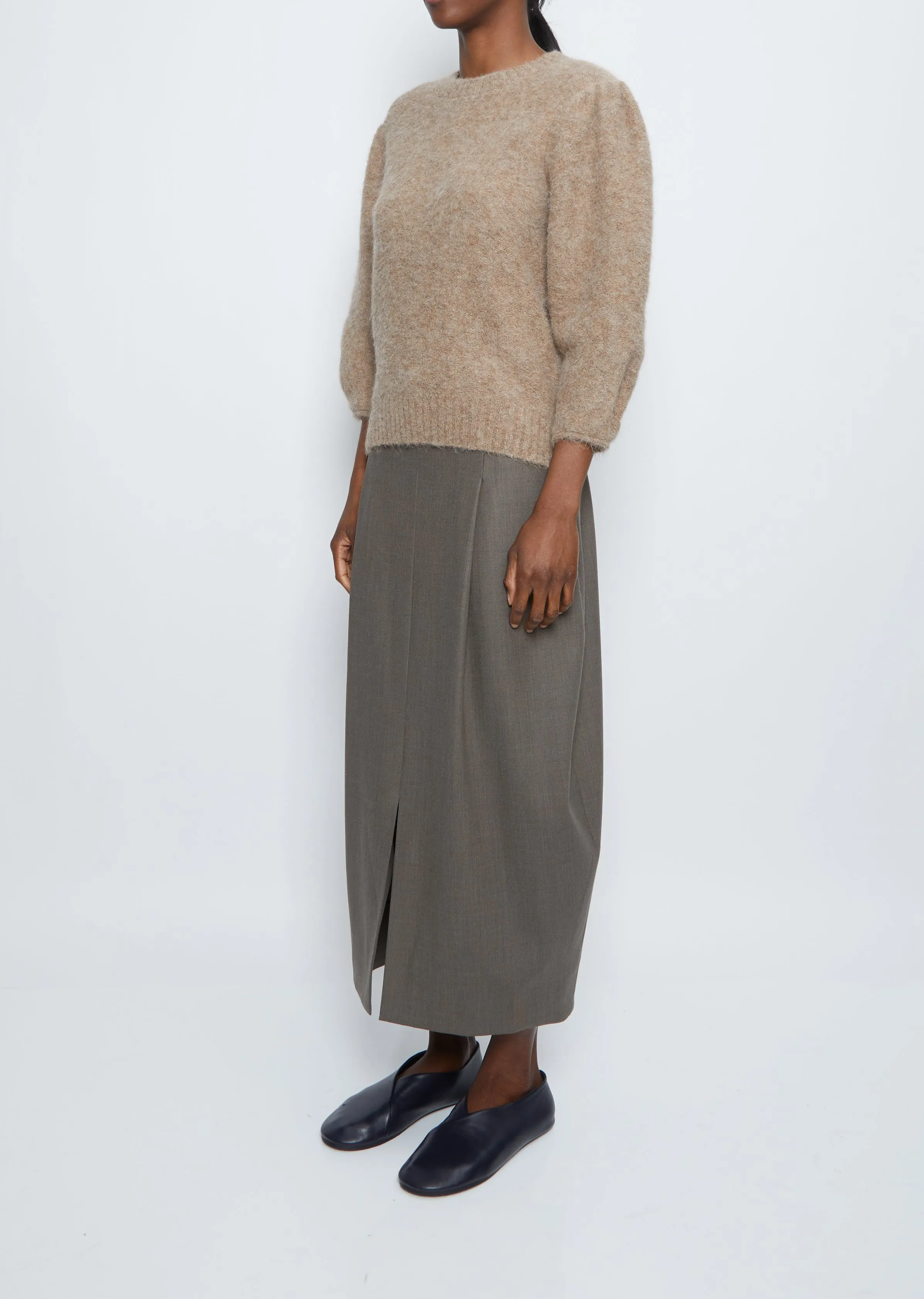 Crew Neck Short Sleeve Sweater — Brown