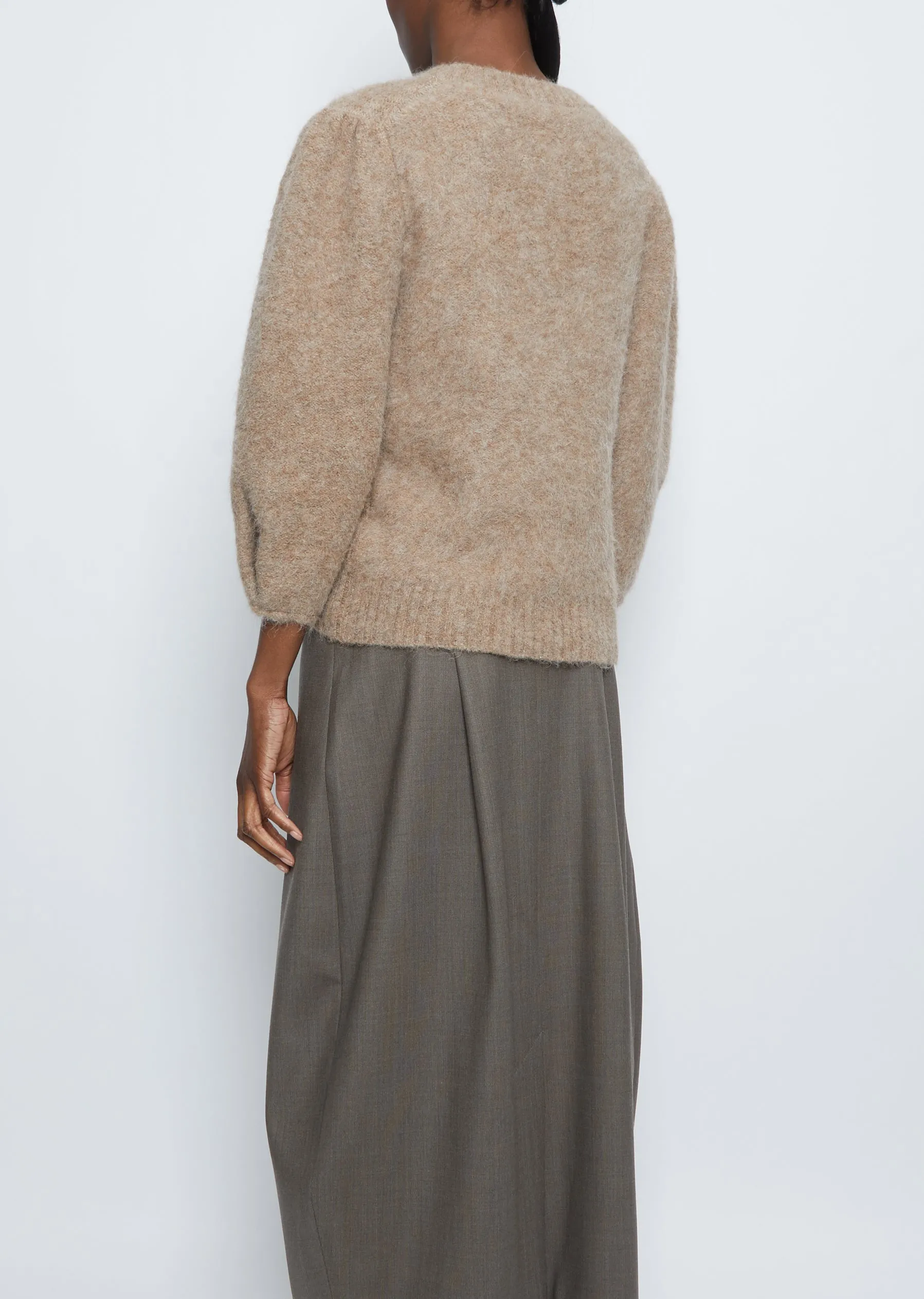 Crew Neck Short Sleeve Sweater — Brown