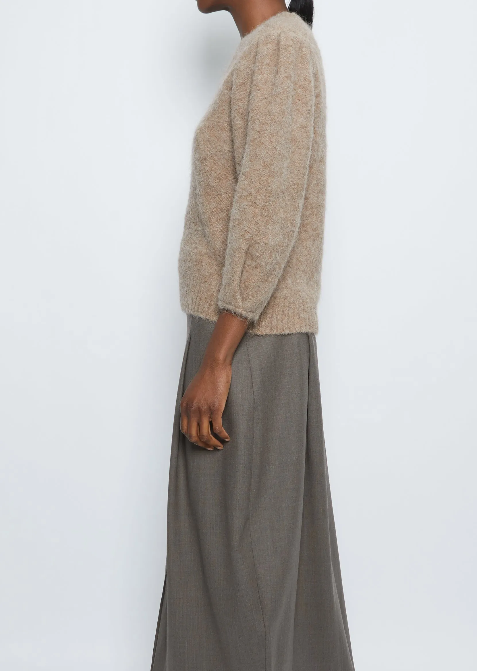 Crew Neck Short Sleeve Sweater — Brown