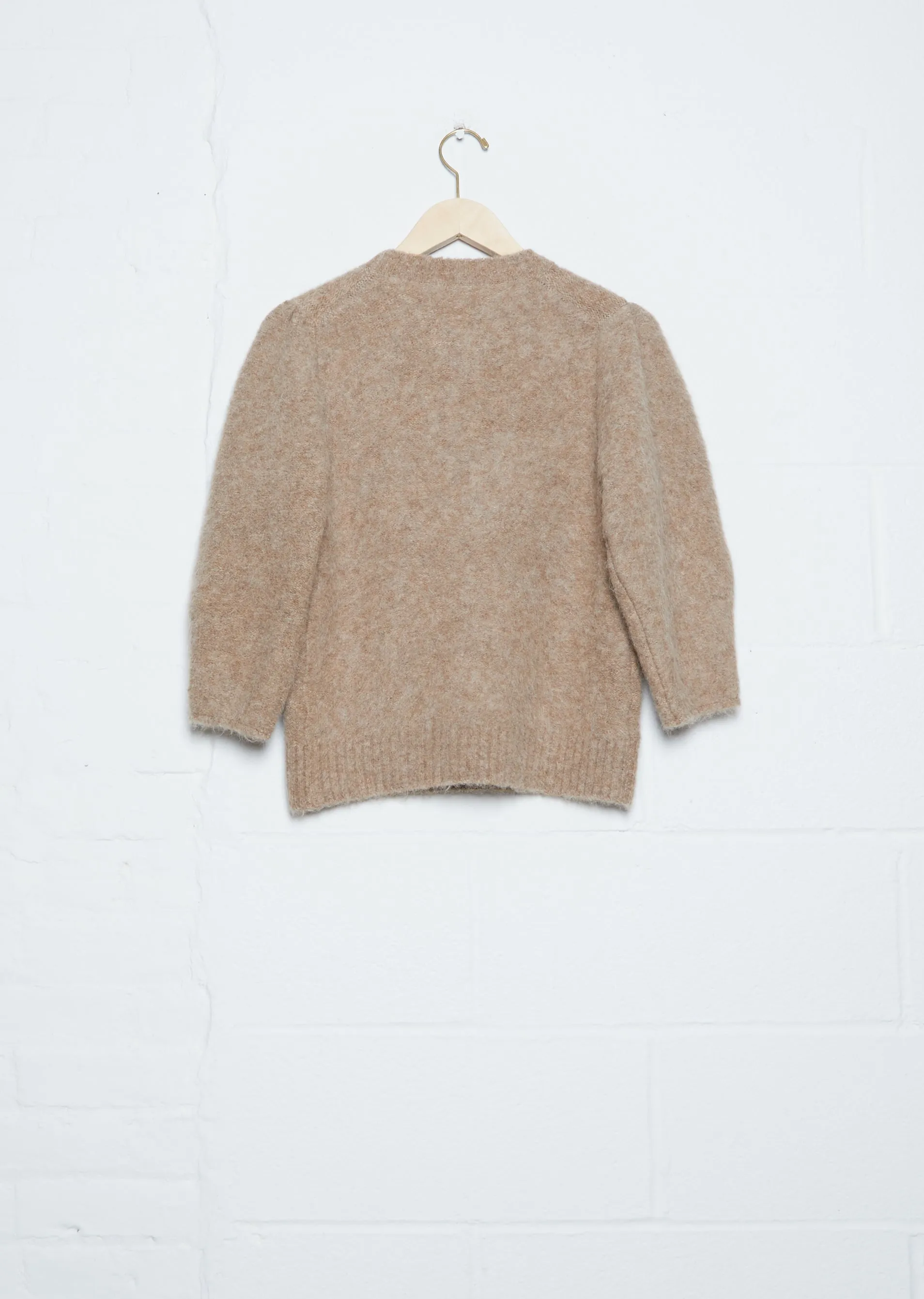 Crew Neck Short Sleeve Sweater — Brown