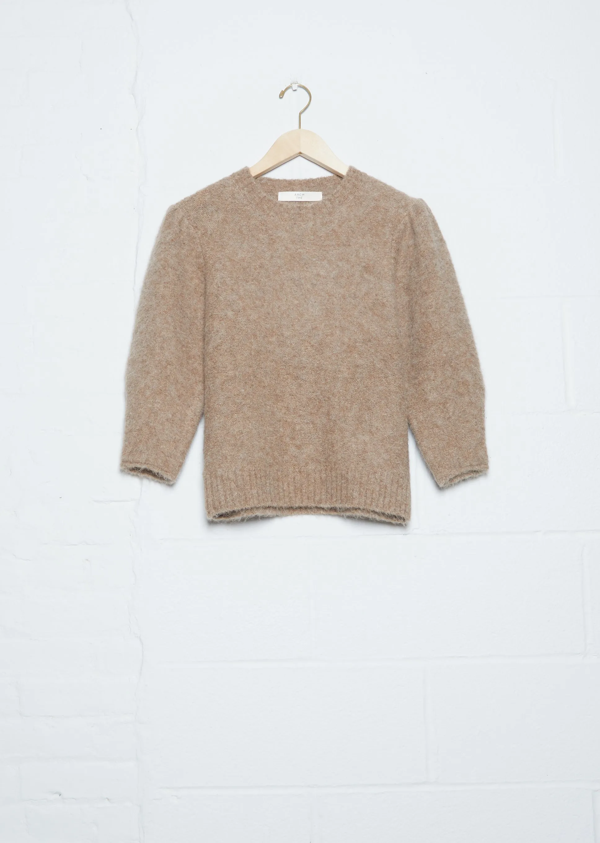 Crew Neck Short Sleeve Sweater — Brown
