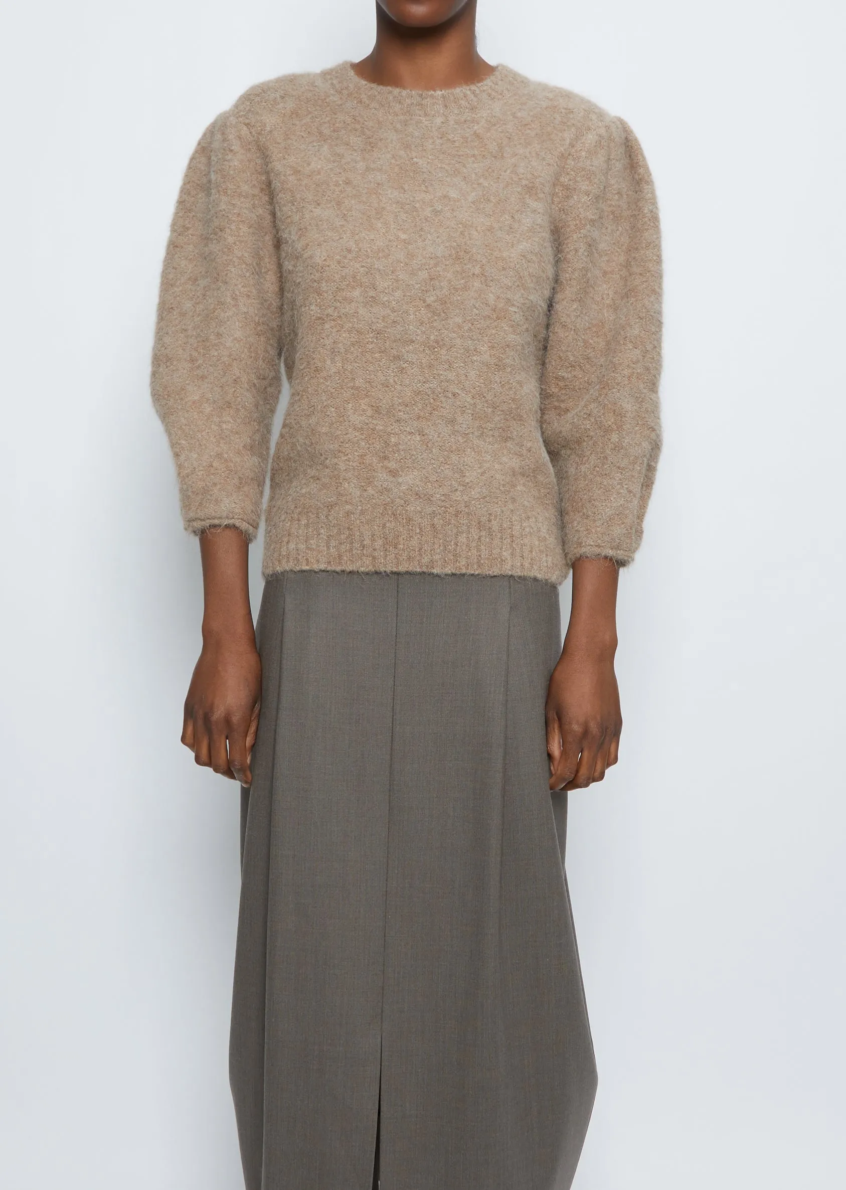 Crew Neck Short Sleeve Sweater — Brown