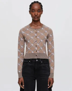 Cropped Crewneck Cardi - Camel Combo