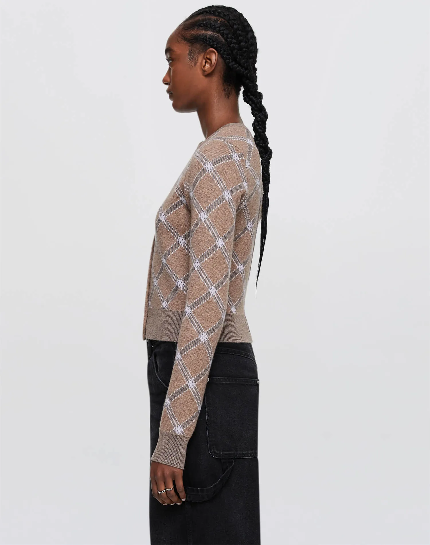 Cropped Crewneck Cardi - Camel Combo