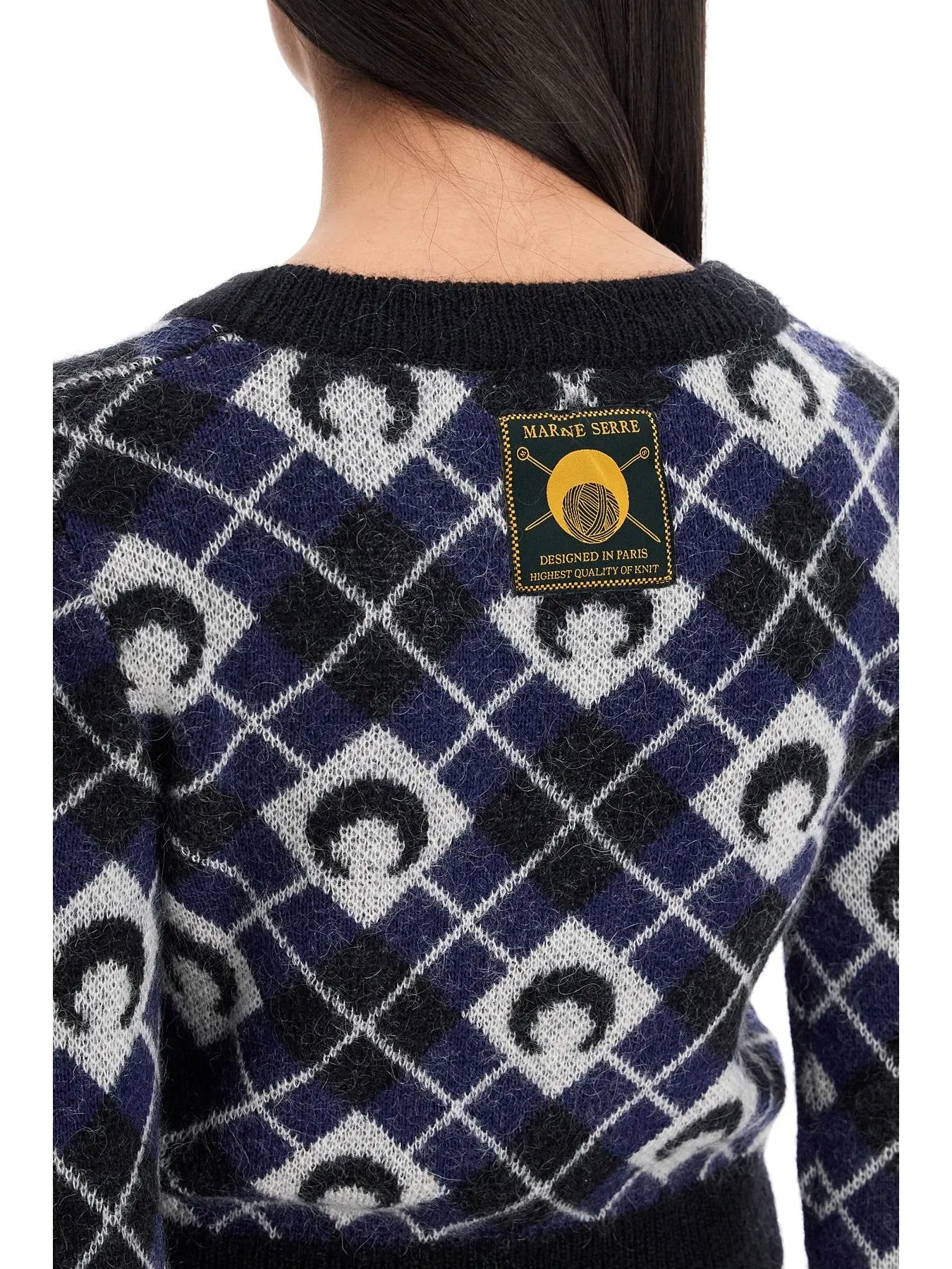 Cropped Moon Argyle Sweater