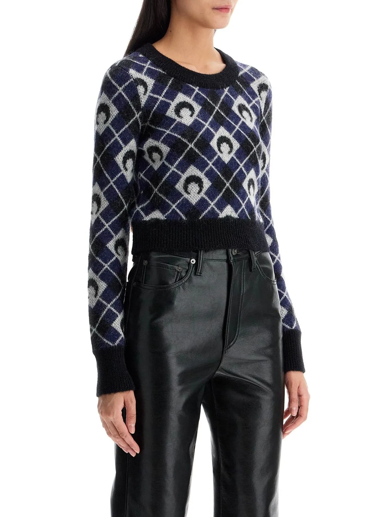 Cropped Moon Argyle Sweater