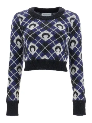 Cropped Moon Argyle Sweater