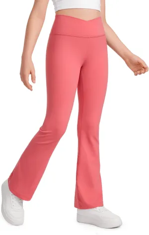 CRZ YOGA Girls Butterluxe Crossover Flare Leggings - Kids High Waist V Cross Bell Bottoms Bootcut Lounge Active Yoga Pants