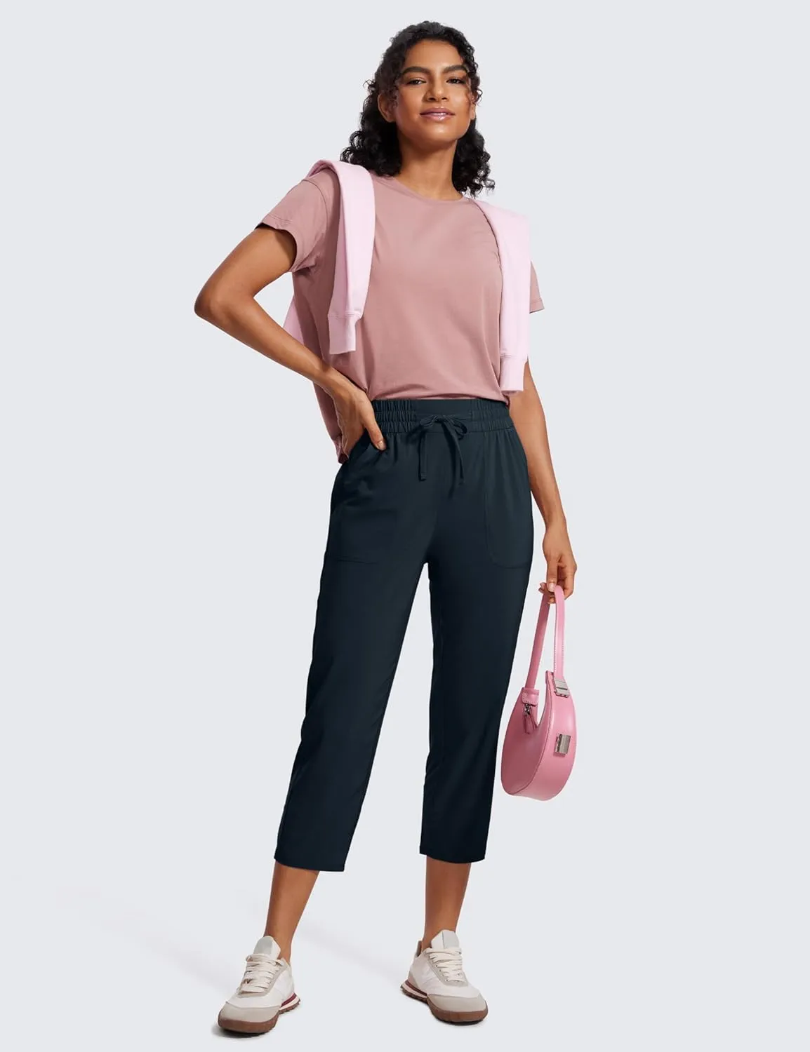 CRZ YOGA Lightweight Capri for Women 23" Cropped Casual Lounge Work Athletic Travel Pants with Pockets Quick Dry Summer