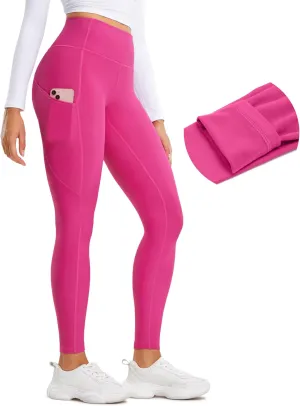 CRZ YOGA Thermal Fleece Lined Leggings Women 28'' - Winter Warm High Waisted Hiking Pants with Pockets Workout Running Tights