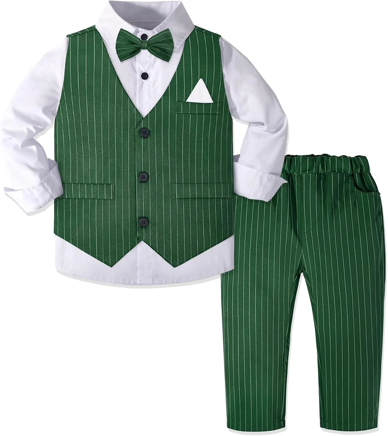 Dinysuos Boys Suit Set Toddler boy Formal Outfits SlimTuxedo Dresswear for Kids Vest   Pants   Shirt   Bowtie 4-Piece