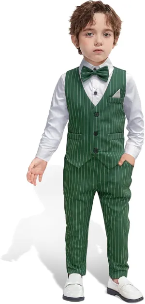 Dinysuos Boys Suit Set Toddler boy Formal Outfits SlimTuxedo Dresswear for Kids Vest   Pants   Shirt   Bowtie 4-Piece