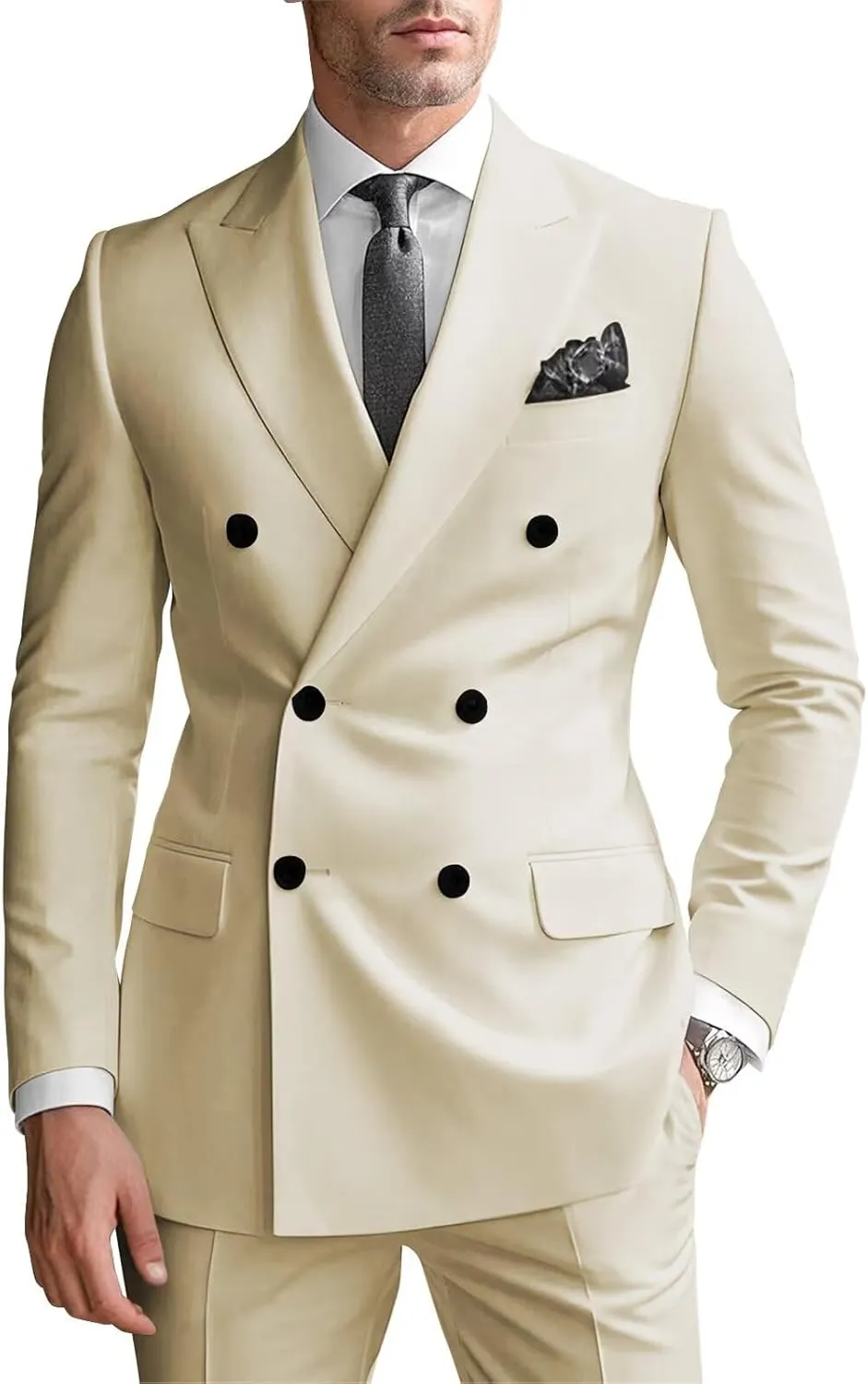 Double Breasted Suits for Men 2 Piece Slim Fit Suit Wedding Suit Prom Double Breasted Blazer Pants Suit
