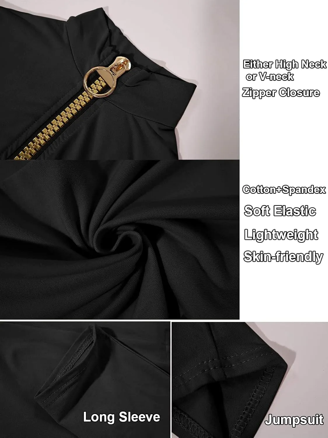 ECHOINE Sexy Jumpsuits for Women Long Sleeve V Neck Zipper Casual One Piece Rompers Bodycon Outfits