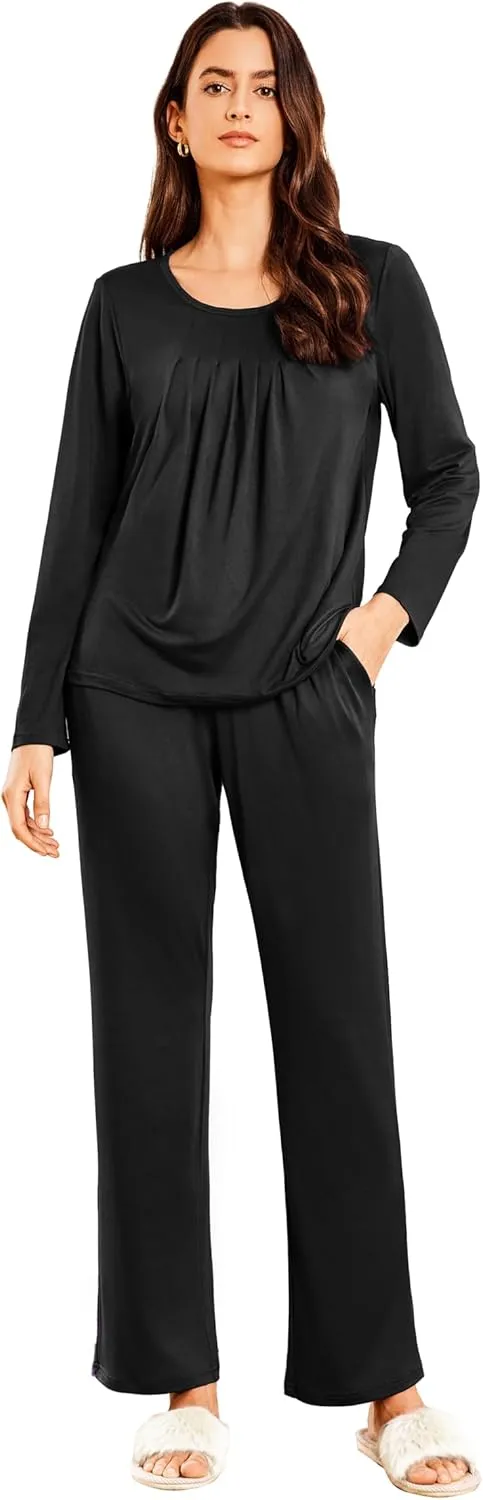 Ekouaer Pajamas for Women Set Soft Sleepwear Fall Long Sleeve Top With Pants Comfy 2 Piece Pjs Loungewear