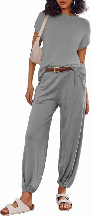 ELESOL Pajamas for Women Lounge Set Cap Sleeve Top and Jogger Pants Loungewear Sleepwear with Pockets S-XXL