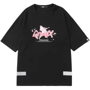 Graffiti Airplane Letter Splash Ink Print T-Shirt With Reflective Hem