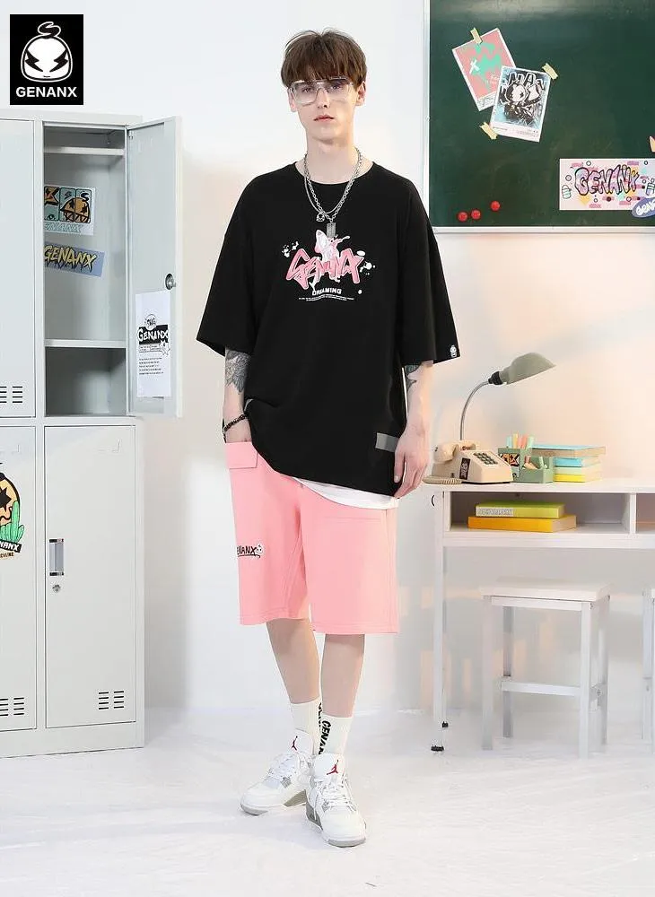 Graffiti Airplane Letter Splash Ink Print T-Shirt With Reflective Hem