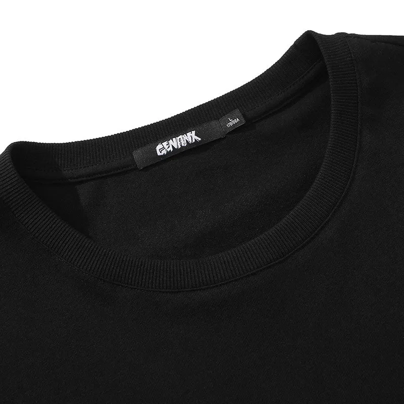 Graffiti Airplane Letter Splash Ink Print T-Shirt With Reflective Hem